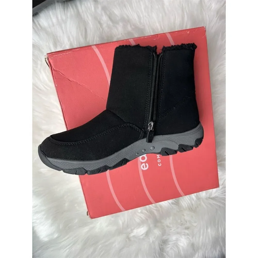 🆕 Easy Spirit Women's Black Ankle Snow Boots Size 6 Water Repellent